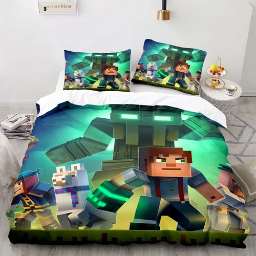 3D Minecraft Quilt Duvet Doona Cover Set Single Double Queen King Size Gift Pill - Picture 3 of 9