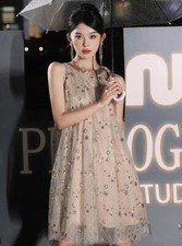 Trandy Chic Round Collar Sleeveless A-line Sequins Mini Gown Evening Party Dress