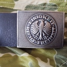 Ceinture Germy Post WW2, cuir et boucle Alu, super état, 90cm - 100cm et  110cm.