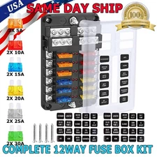 12-Way Blade Fuse Box Block Holder LED Indicator 12V 32V Auto Marine Waterproof