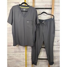 Landau Forward Mens Scrub Set XL Pewter Grey V-Neck Top  Jogger Pants