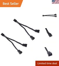 All Black Sleeved PWM Fan Splitter Cable 1 to 2 Converter, 2 Pack