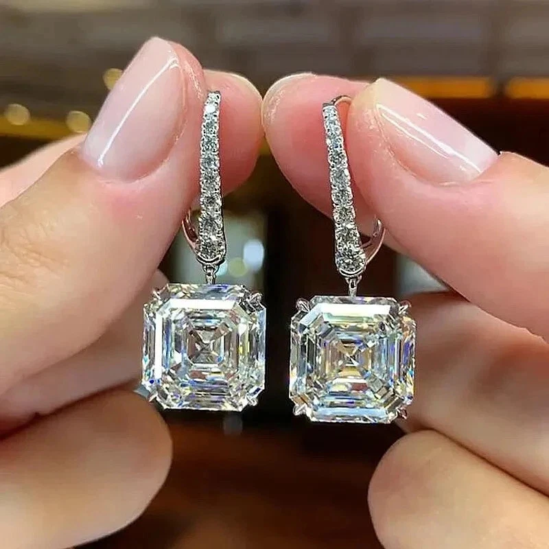 2Ct Asscher Cut Lab Created Diamond Drop Dangle Earrings 14K White Gold Over. - Image 2 of 3