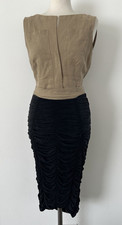 DONNA KARAN Black & camel ruched belted dress US 8 , UK 10