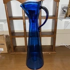 Vintage Blenko Handmade Blue Glass Pitcher Triangle Pour Spout Top MCM Design