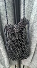 Elegant Black Beaded Evening Bag / Drawstring Pouch
