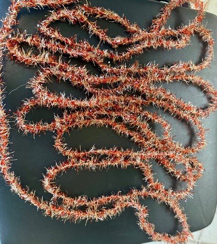 Antique CHRISTMAS Tinsel GARLAND Feather Tree 14ft Long Vintage Red & Gold