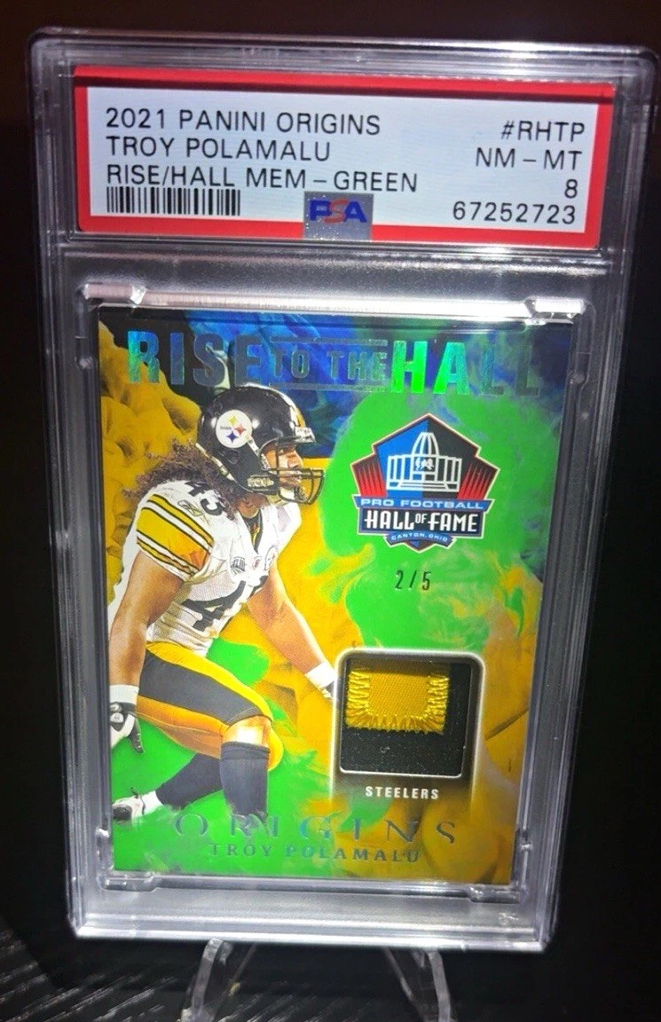 Panini 2021 Origins Troy Polamalu Steelers Patch Rise To The Hall Green 2/5 PSA8