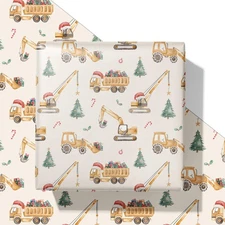 SaringSwoon Construction Christmas Wrapping Paper for Kids - Holiday with Dump
