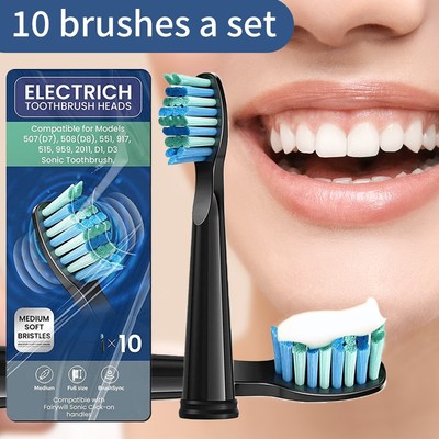 10 Brushes Electric Tooth Brush Heads Replacements Action for Fairywill 507/d1