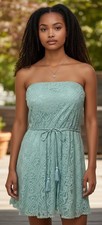 NWT JUNIOR'S SEQUIN HEARTS STRAPLESS AQUA LACE DRESS SIZE LARGE MSRP $50.00