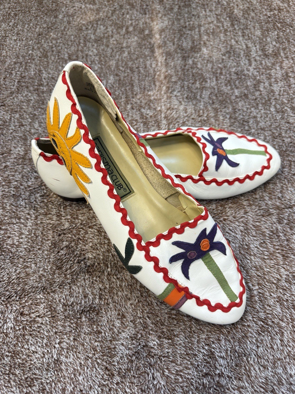Carysma Club Vintage 80s White Leather Flats Loafers Palm, Women's Size 7.5