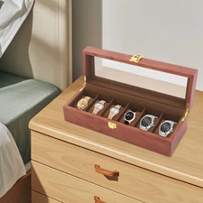 Watch Box, 6-Compartment Watch Box, 6-Compartment Watch Display Box Brown