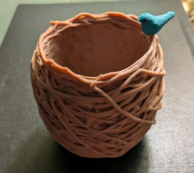New 3D-Printed Bird's Nest Pen/Marker Holder Great Texture!/hand-painted Bird