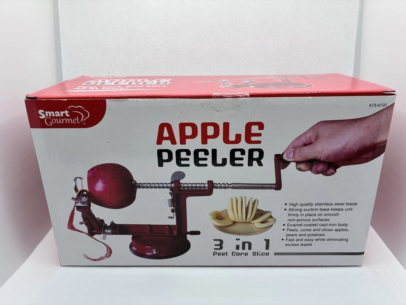 Smart Gourmet Apple Peeler 3-in-1 Peel Core Slice Suction Base Red
