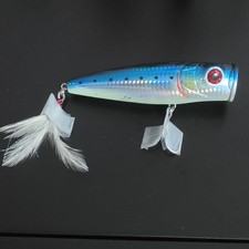 Topwater Fish-Shaped Fishing Lure Blue Silver Red with Treble Hooks