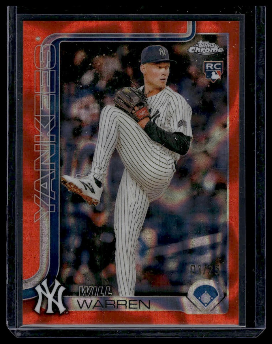 2025 Topps Chrome #81 Will Warren Orange Lava Refractors #/25