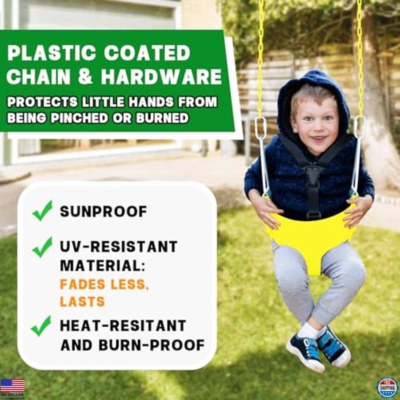 Asiento oscilante de lujo con respaldo alto para niños pequeños - Arnés de 3 puntos, cadena de 66", 6-24 meses Foto 4 de 4