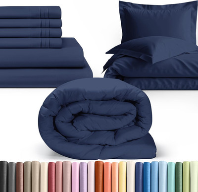 Elegant Navy Blue Queen Bedding Set - Comforter, Sheets & Pillowcases