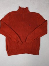 Vintage Polo Ralph Lauren Large 1/4 Zip Sweater Waffle Knit Orange Pony