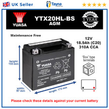 Genuine Yuasa YTX20HL-BS High Power AGM GEL Motorbike Motorcycle Battery YTX20HL