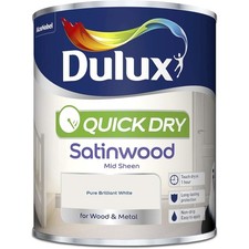 Dulux Quick Dry Satinwood 1.25L Pure Brilliant White Paint Wood Metal Interior
