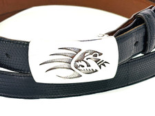 Sterling Silver .925 Bear Claw Belt Buckle Black Lizard Strap Made in USA 38