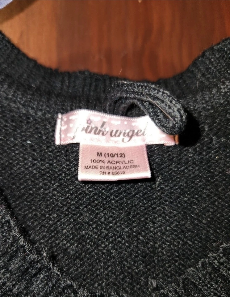 粉红色天使女孩 L 10/12 毛衣连衣裙黑色带银色线 — 第 2/2 张图片