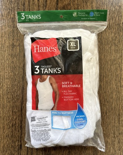 NEW Hanes 3 Tagless Tanks Comfort Soft White Ribbed Size XL 100% Cotton