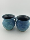 2 - Handmade Pottery 12oz Coffee Mugs Two Tone Blue  Glaze  - 3 Fish Pattern — photo 6