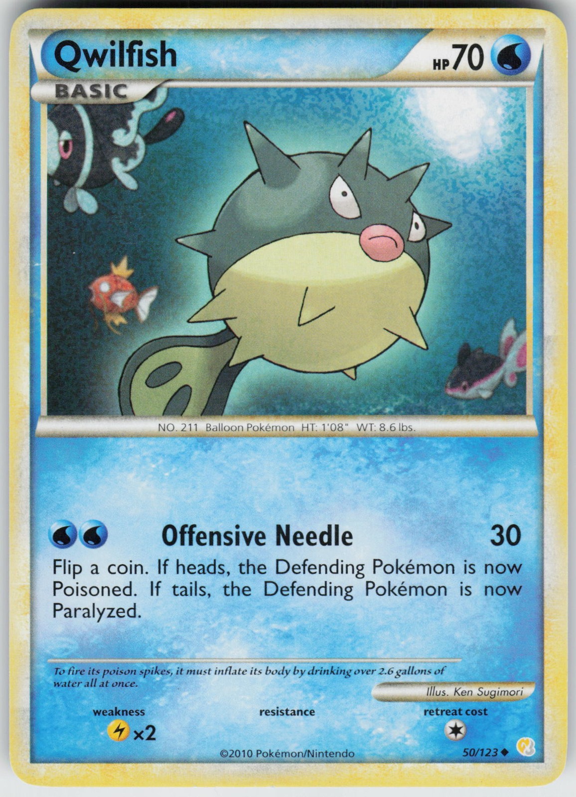 Pokemon Qwilfish 50/123 HeartGold SoulSilver Uncommon card