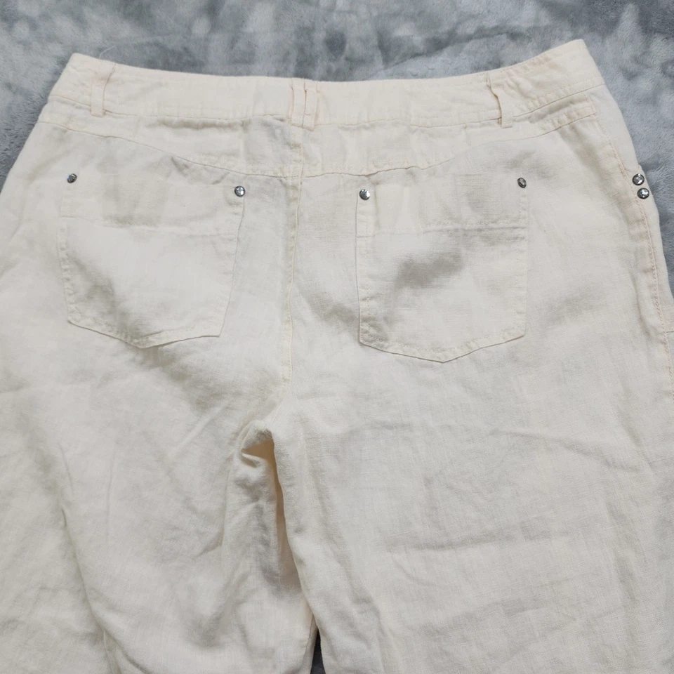 INC Pants Womens 14 Beige Linen Mid Rise Wide Leg Jewel Accents Lightweight Airy - Image 4 of 4