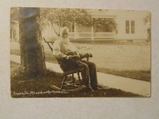 C1383 Postcard RPPC Elder D L Miller of Mt Morris IL Illinois Mount rocking chai
