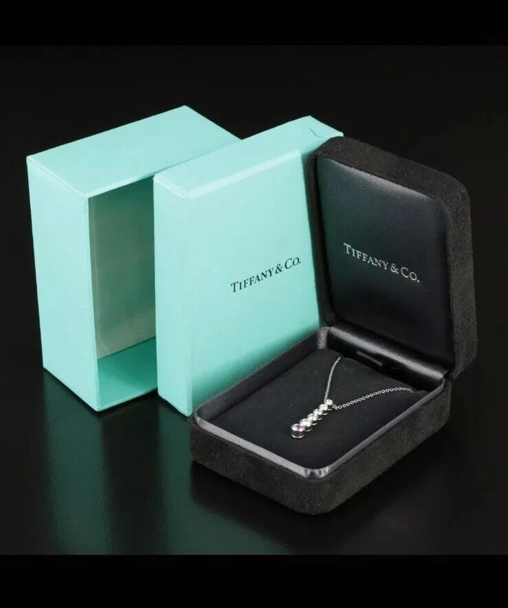 TIFFANY & Co джаз платина бриллиант розовый сапфир градуированный падение подвеска ожерелье - Изображение 2 из 4