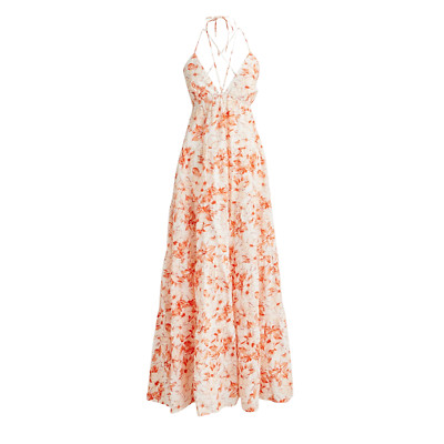 NWT J.Crew Linen Maxi in Ivory Resort Orange Breezy Blooms Floral Dress XS