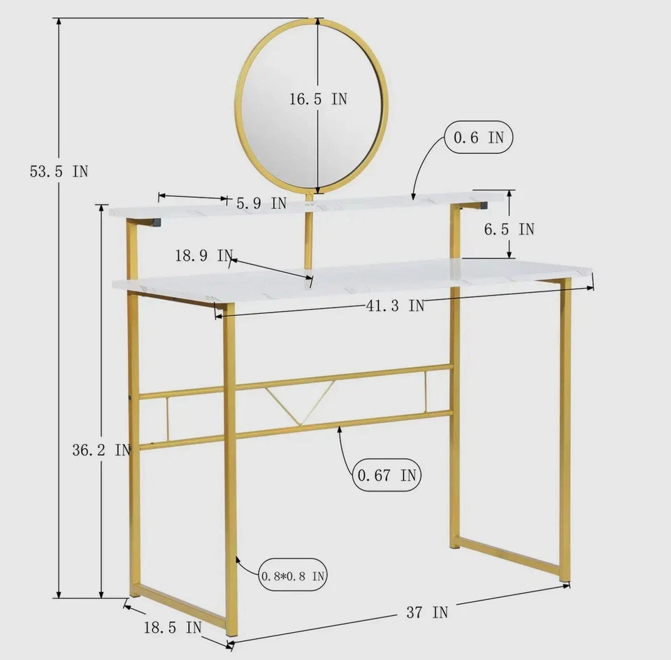 Modern Vanity Makeup Desk with Mirror-Marble White and Gold - Image 3 of 4