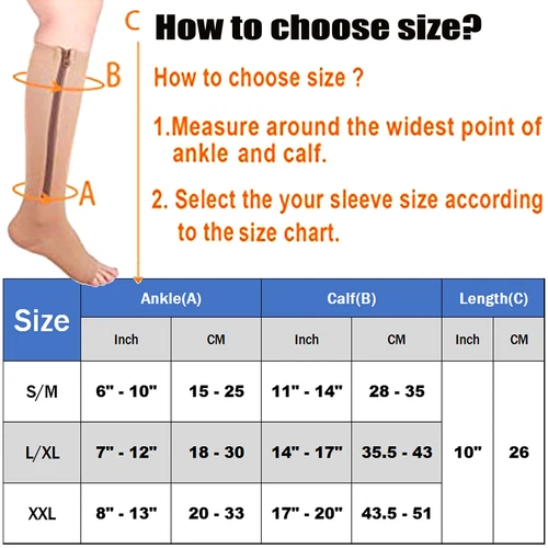 Compression Socks Stockings Men Women 20-30 mmHg Knee High Support With Zipper - Picture 2 of 17