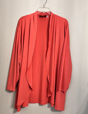 Bob Mackie Wearable Art Women Plus Size 3X Coral Drape Open Front Cardigan Top