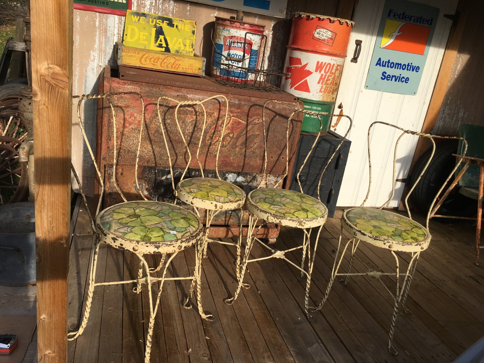 Vintage Set of 4 Ice Cream Parlor Wrought Iron Twisted Metal Chairs eBay