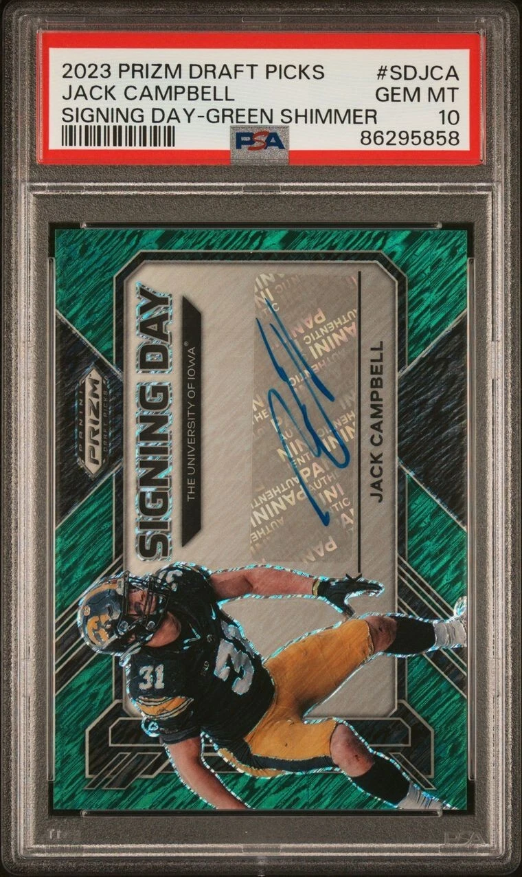 Jack Campbell Panini Prizm Draft Picks Signing Day #SDJCA Green Shimmer