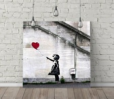 BANKSY BALLOON GIRL SQUARE CANVAS WALL ART FLOAT EFFECT /FRAME/ POSTER PRINT-RED