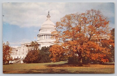 United States Capitol Outside Fall Scene Washington DC Chrome Postcard Unposted