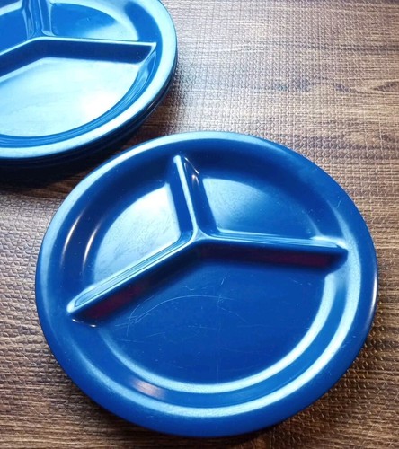 Picnic Plates Hard Plastic Reusable Blue Sectional Set Of 4