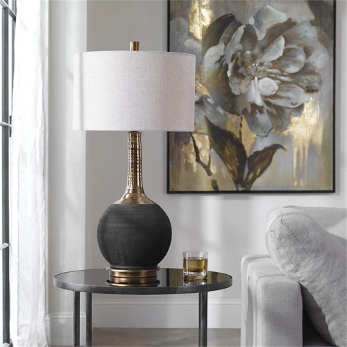 Uttermost Arnav Steel and Ceramic Table Lamp in Textured Black and Light Gray - Picture 5 of 7