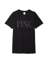 Victoria's Secret Pink Cotton Campus Oversize Short Sleeve Tee Black Shine NWT