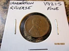 1921-S LINCOLN CENT LAMINATION REVERSE FINE   90
