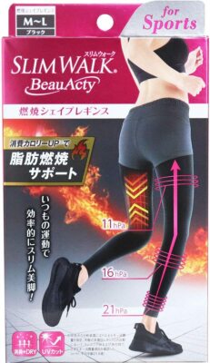 SLIM WALK Beau Acty Compression Sports Leggings Fat Burning Support S-M/M-L BLK