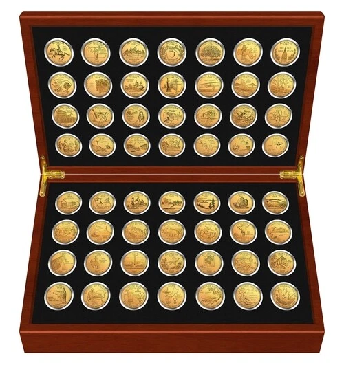 1999-2009 Complete 24K GOLD Clad State Quarters 56-Coin Set CherryWood Style Box - Image 2 of 2