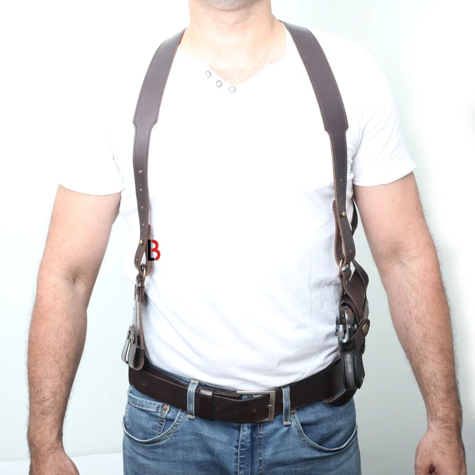 Handmade, Universal, Leather Shoulder Concealed Holster Horizontal & Double Mag - Image 3 of 4