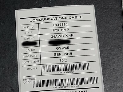 ABA Cable 24/4P Cat5e 350MHz F/UTP Shielded Plenum Network Cable Gray /100ft